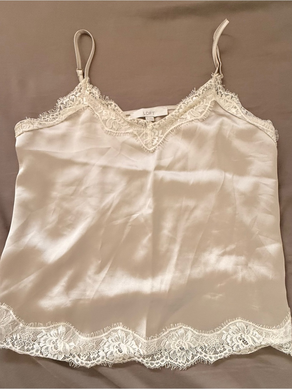 LOFT Cream Satin Lace Trim Cami